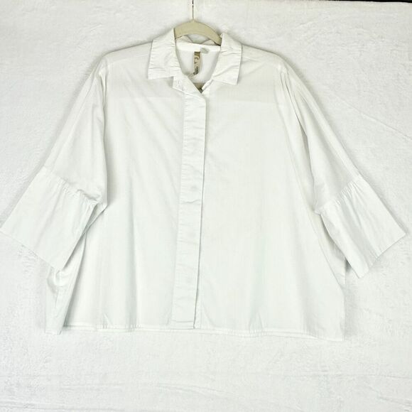 Comfy USA Button Up Size Small Dolman Sleeve White Oversized Lagenlook Classic - Picture 1 of 7